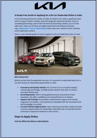 A Hassle-Free Guide to Applying for a Kia Car Dealership Online in India