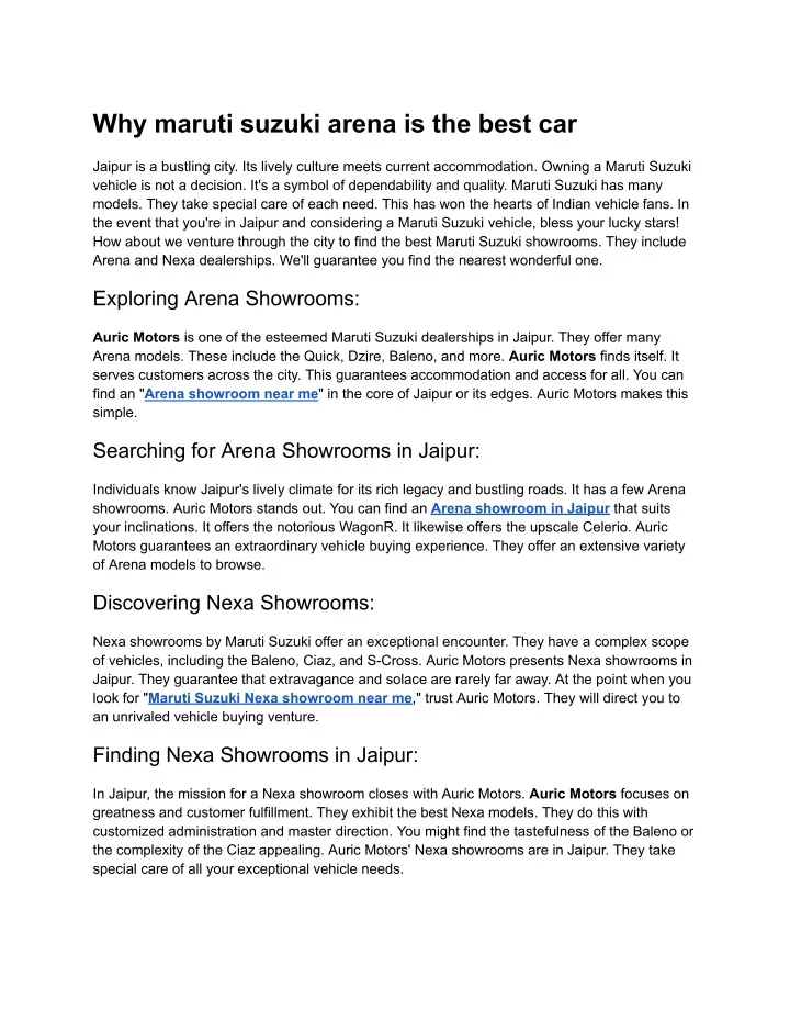 why maruti suzuki arena is the best car