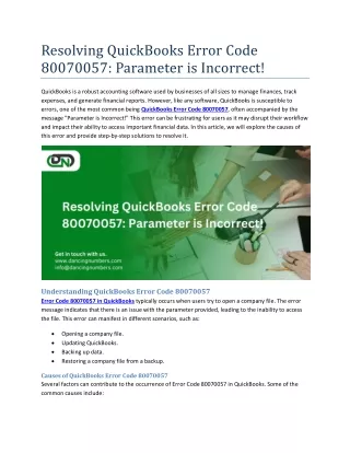 Resolving QuickBooks Error Code 80070057 Parameter is Incorrect