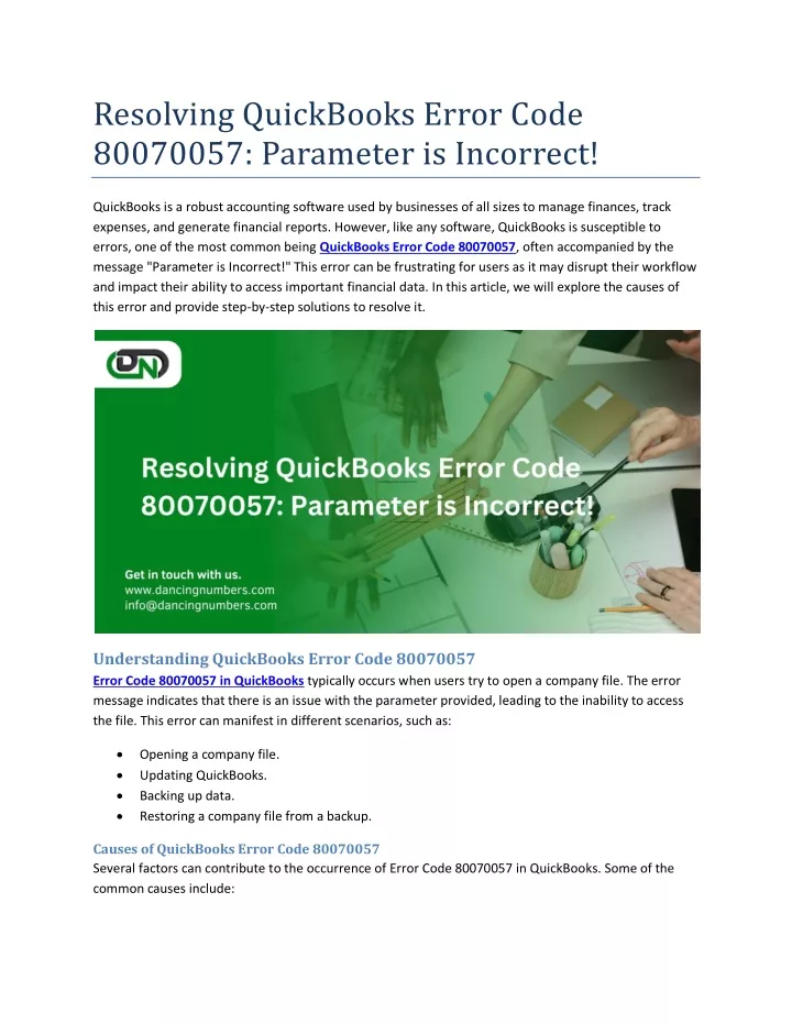 resolving quickbooks error code 80070057