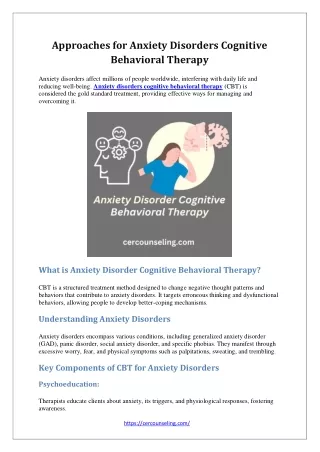 Approaches for Anxiety Disorders Cognitive Behavioral Therapy