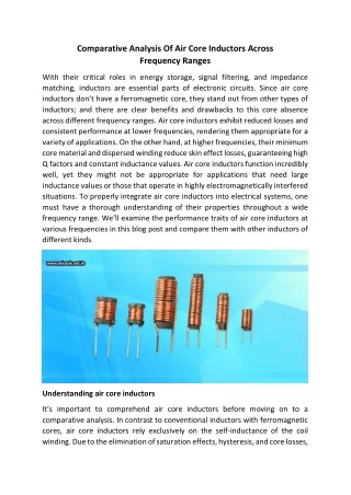 Comparative Analysis Of Air Core Inductors Across Frequency Ranges