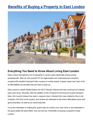 Benefits of Buying a Property in East London