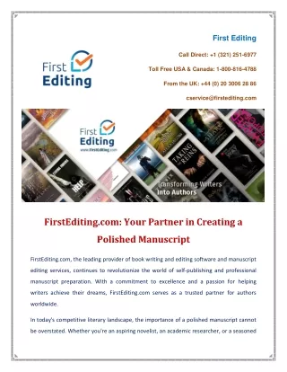 FirstEditing.com Your Partner in Creating a Polished Manuscript