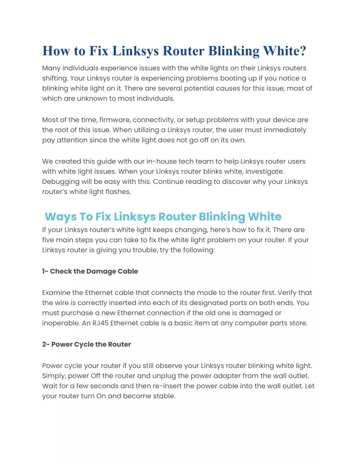 how to fix linksys router blinking white