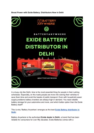 Boost Power with Exide Battery_ Distributors Now in Delhi