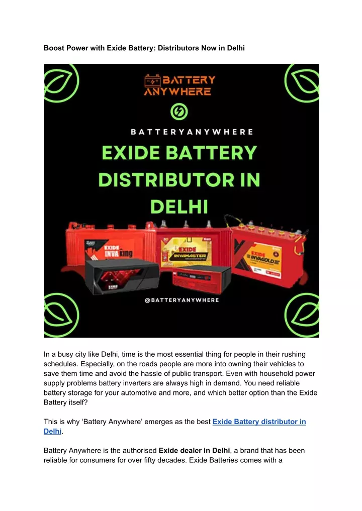 boost power with exide battery distributors