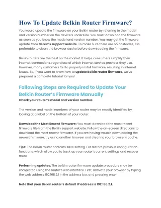 How To Update Belkin Router Firmware