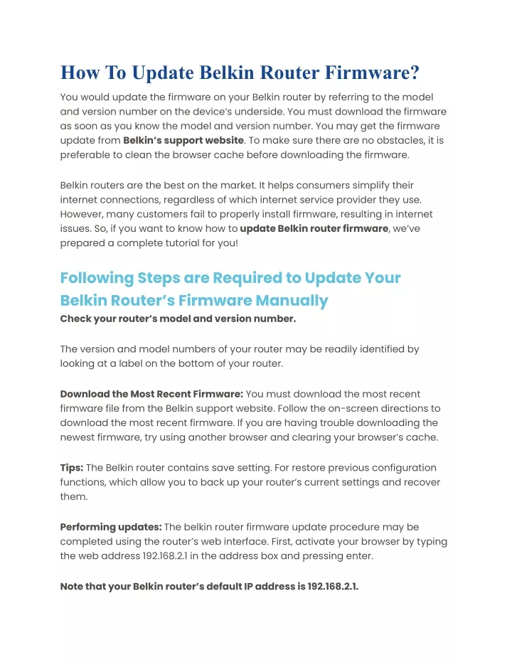 how to update belkin router firmware