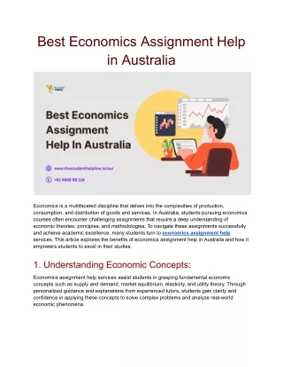 Best Economics Assignment Help in Australia
