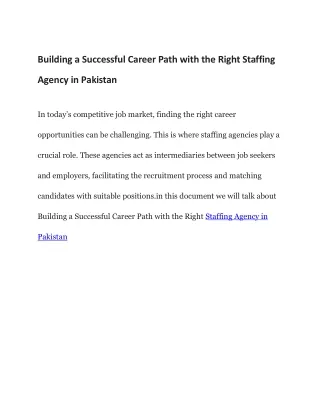 Building a Successful Career Path with the Right Staffing Agency in Pakistan