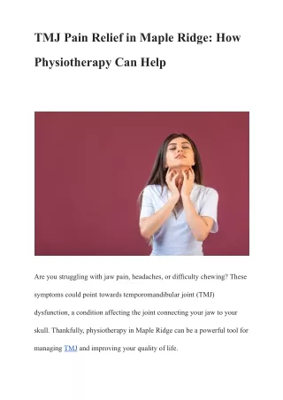 TMJ Pain Relief in Maple Ridge: How Physiotherapy Can Help