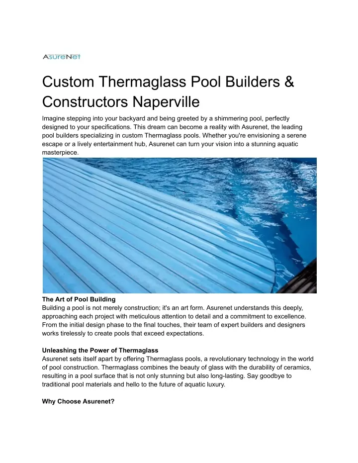 custom thermaglass pool builders constructors