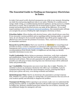 The Essential Guide to Finding an Emergency Electrician in Essex