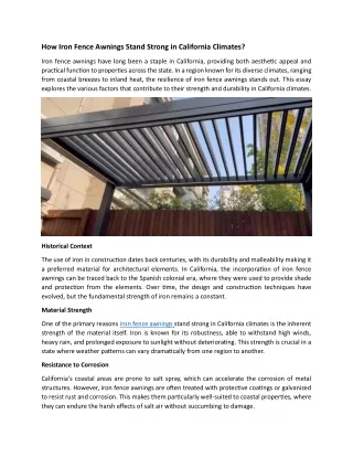How Iron Fence Awnings Stand Strong in California Climates