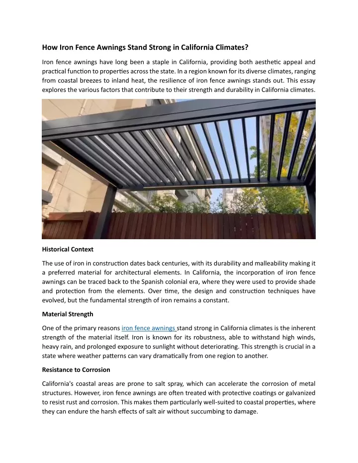 how iron fence awnings stand strong in california