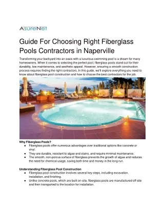 Guide For Choosing Right Fiberglass Pools Contractors in Naperville