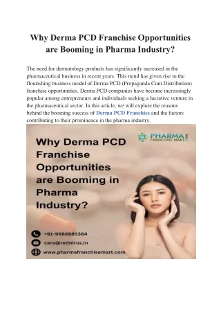 Why Derma PCD Franchise Opportunities are Booming in Pharma Industry?