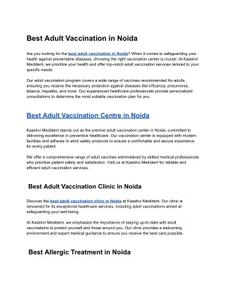 Best Adult Vaccination in Noida