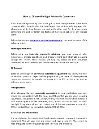 How to Choose the Right Pneumatic Connectors 1