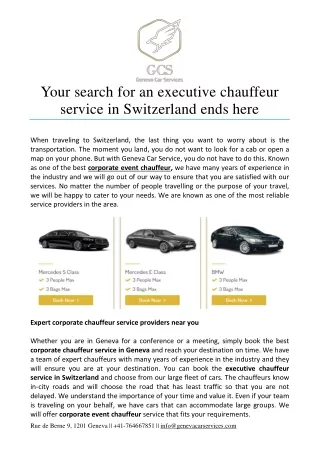 Your search for an executive chauffeur service in Switzerland ends here