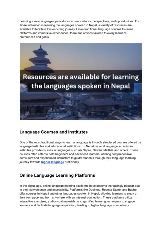 What resources are available for learning the languages spoken in Nepal?