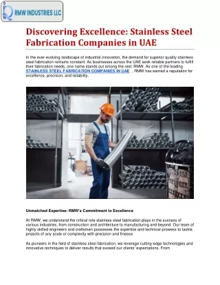 Stainless Steel Fabrication Companies in UAE