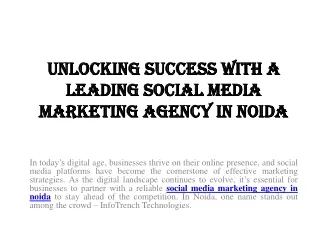 Unlocking Success with a Leading Social Media Marketing Agency in Noida