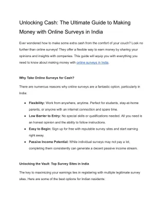 Unlocking Cash_ The Ultimate Guide to Making Money with Online Surveys in India