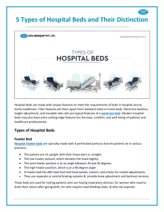 5 Types of Hospital Beds and Their Distinction
