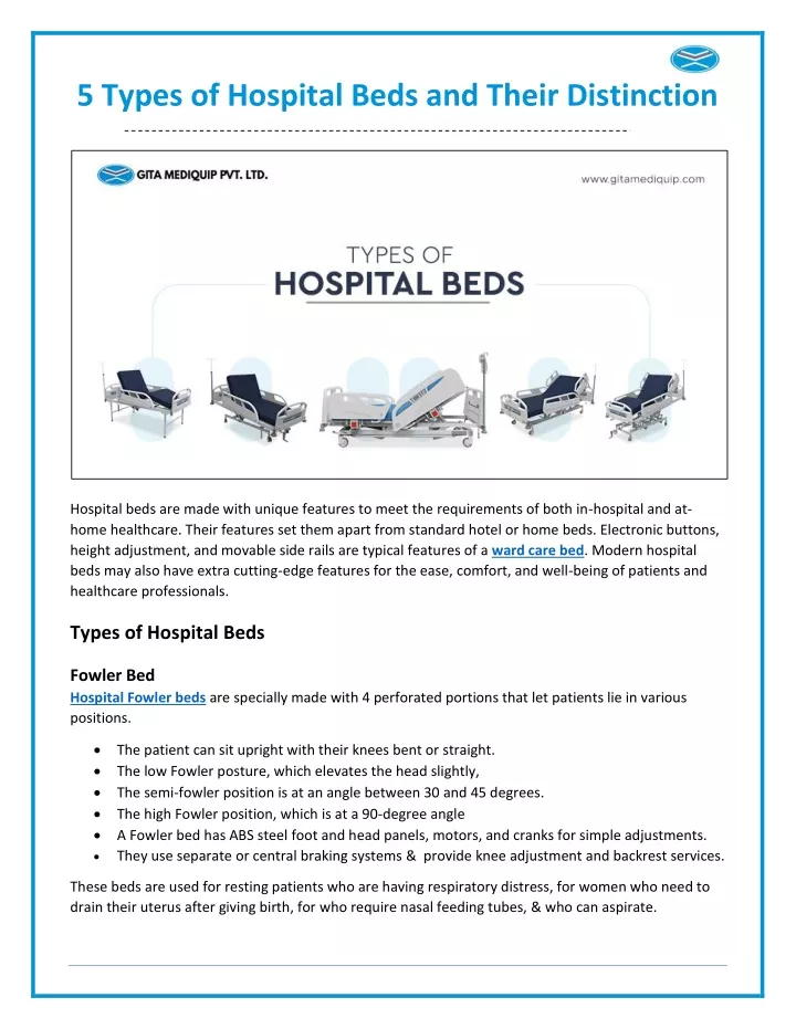 5 types of hospital beds and their distinction