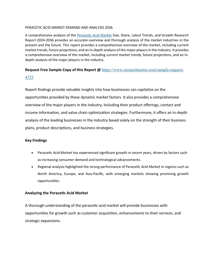 peracetic acid market demand and analysis 2036