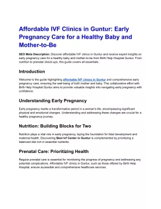 Affordable IVF Clinics in Guntur_ Early Pregnancy Care for a Healthy Baby and Mother-to-Be