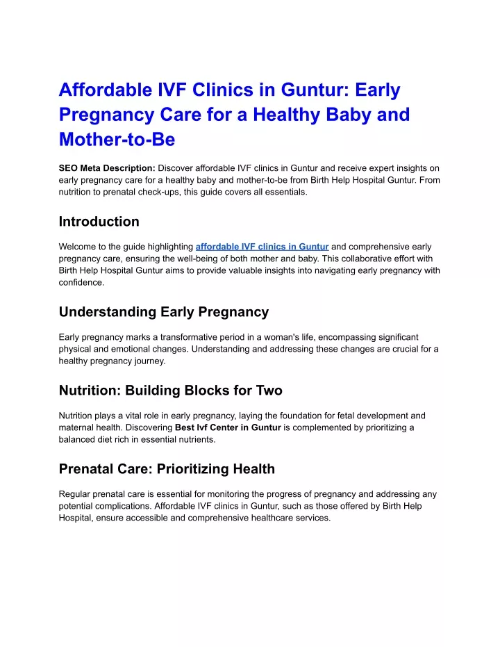 affordable ivf clinics in guntur early pregnancy