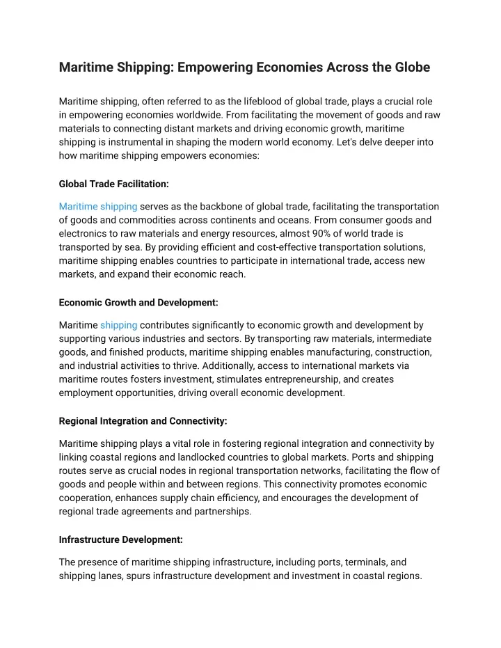 maritime shipping empowering economies across