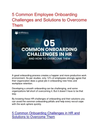 5 Common Employee Onboarding Challenges and Solutions to Overcome Them -Shrmpro
