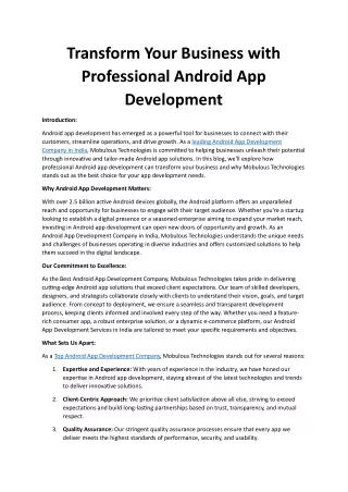 Transform Your Business with Professional Android App Development
