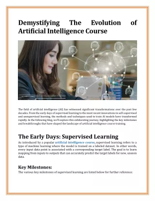 Demystifying The Evolution of Artificial Intelligence Course