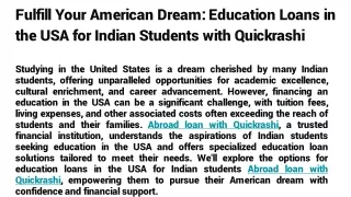 Fulfill Your American Dream_ Education Loans in the USA for Indian Students with Quickrashi