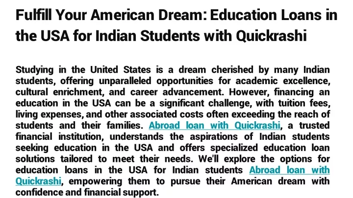 fulfill your american dream education loans in the usa for indian students with quickrashi