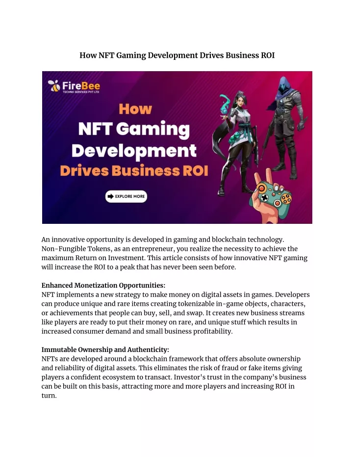 how nft gaming development drives business roi
