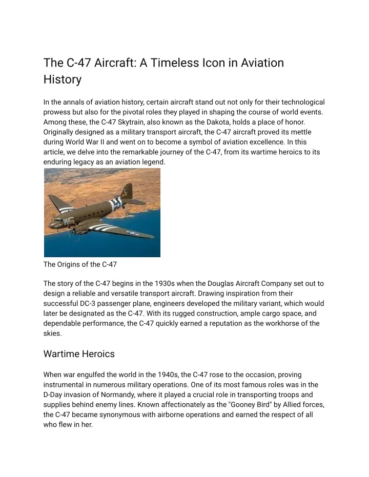 the c 47 aircraft a timeless icon in aviation