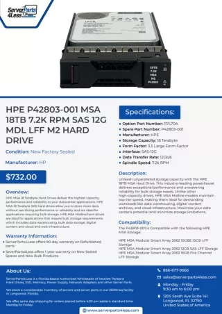 HPE P42803-001 MSA 18TB 7.2k RPM SAS 12G MDL LFF M2 HARD DRIVE