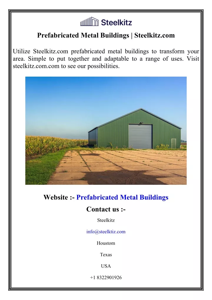 prefabricated metal buildings steelkitz com