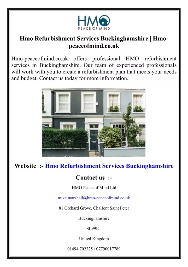 hmo refurbishment services buckinghamshire