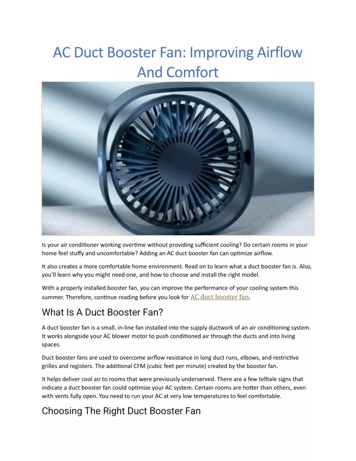 ac duct booster fan improving airflow and comfort