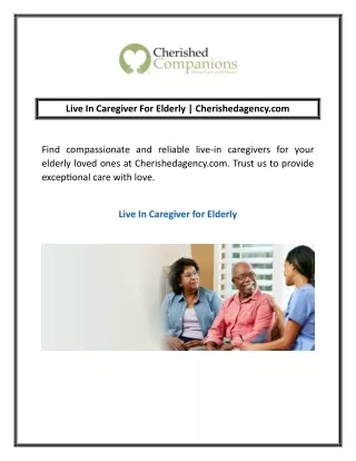 Live In Caregiver For Elderly | Cherishedagency.com