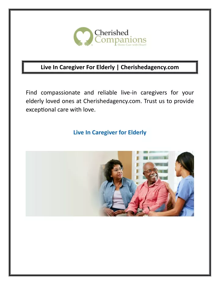 live in caregiver for elderly cherishedagency com