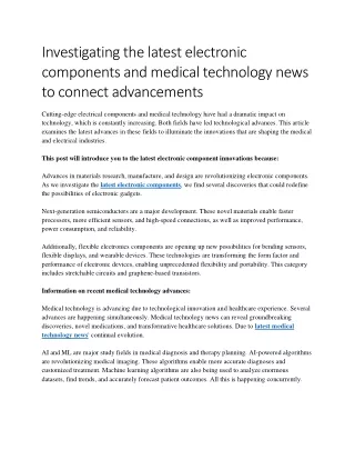 latest electronic components and medical technology news to connect advancements