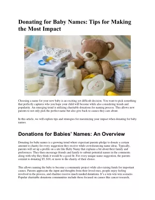 Donating for Baby Names Tips for Making the Most Impact